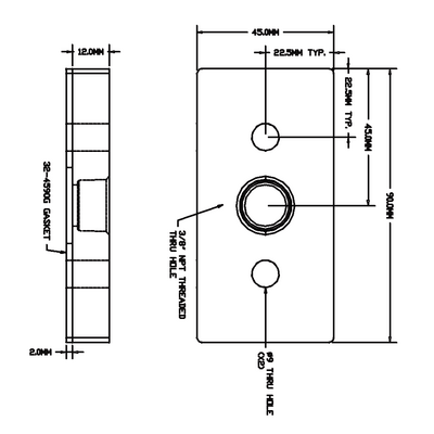 32-459038N-1SS MODULAR SOLUTIONS PNEUMATIC PLATE 45MM X 90MM WITH GASKET 3/8 NPT THREADED CENTER THRU HOLE